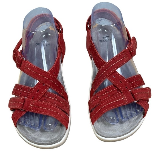 Earth Origins Leather Open Toe Sandals 6.5 W "Sammie" Red Pepper Adjustable - Picture 2 of 11